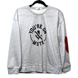 Belinda Gray You're On Mute Print Crewneck Red Heart Long Sleeve Sweater M